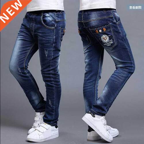 IENENS Fashion Jeans Trousers Boy's Denim Long Pants Kids Sl