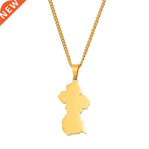 Anniyo Map of Guyana Pendant Necklaces Women Girls Gold Col
