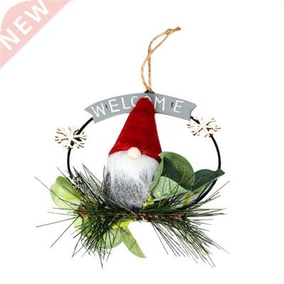 Christmas Wreath Gnome Doll Garland Wrought Iron Front Door