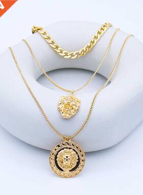 New Goth Punk Lionhead Pendant Necklace For Women Men Steamp