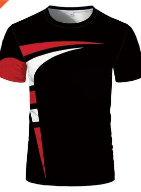 Summer Thin Section Round Neck Short Sleeve Simple Black Red