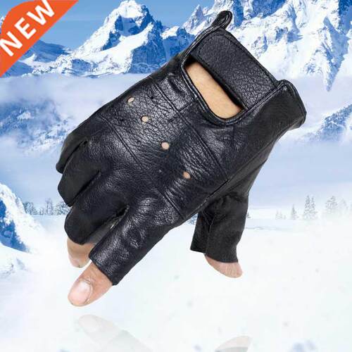 Men Slip-resistant Leather Sheep Moto Fingerless Gloves Half