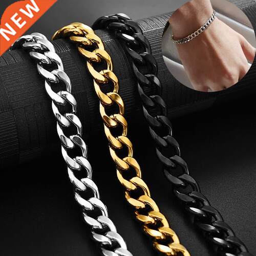 Jiayiqi 3-11 mm Men Chain Bracelet Stainless Steel Curb Cuba