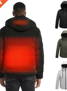 USB Electric Heated Hooded Mens Warm Jacket Winter Parka Rec