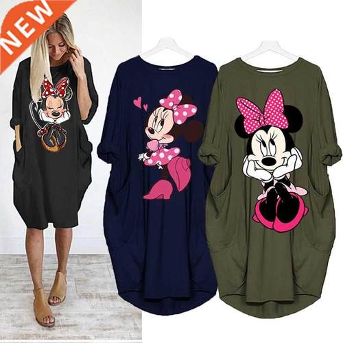 Mickey Midi Dress Long Sleeve Robe Casual Cartoon Print Bea