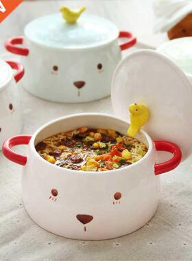 Japanese cartoon cute ears covered foam noodle bowl ceramic