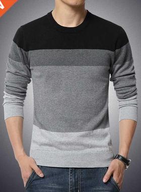Casual Men's Sweater O-Neck Striped Slim Fit Knittwe