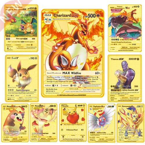 Pokemon French Metal Card Game Anime Battle Card Gold Chariz
