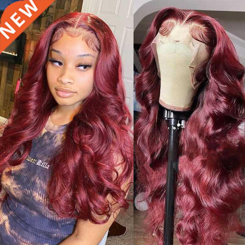 99J Body Wave Lace Frontal Wig Pre Pluck Peruvian Red Burgun