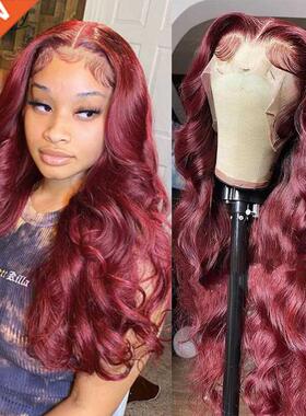 99J Body Wave Lace Frontal Wig Pre Pluck Peruvian Red Burgun