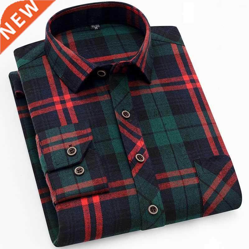 2022 autumn new casual mens flannel plaid shirt brand male