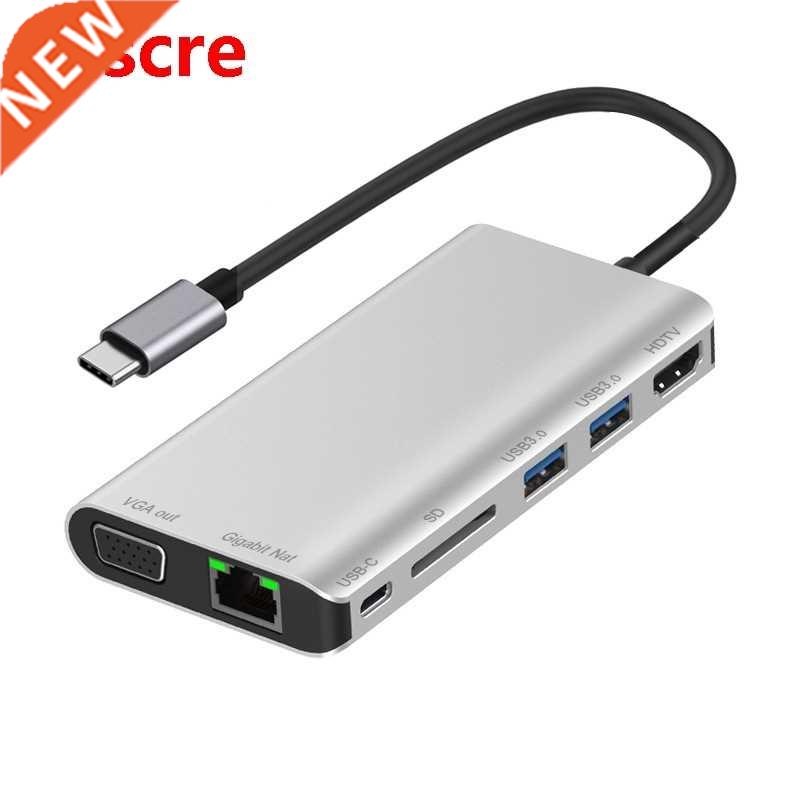 USB C HUB Type-C to Rj45 Lan 4K HDMI VGA 2USB .0 Sd Card Sl