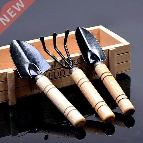 3Pcs Set Shovel Rake Wood Handle Metal Head Kids Tool Mini