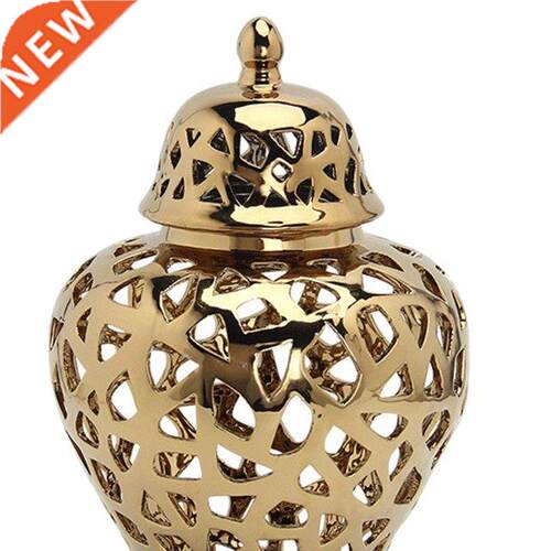 Ceramic Vase Hollow General Jar Retro Crafts with Lid Decora