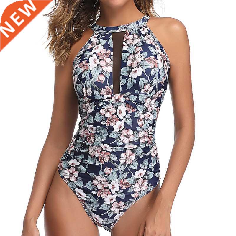 Print One Piece Swimsuit Net Swimwear Women Body Suits Push