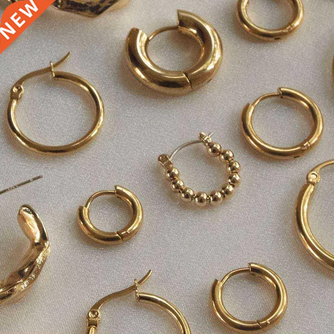 Gold Silver Color Stainless Steel Hoop Earrings for Women Sm