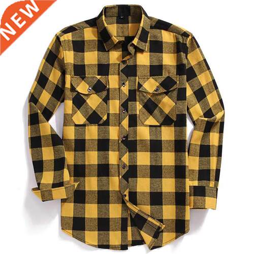 2022 New Men Casual Plaid Flannel Shirt Long-Sleeved Chest T