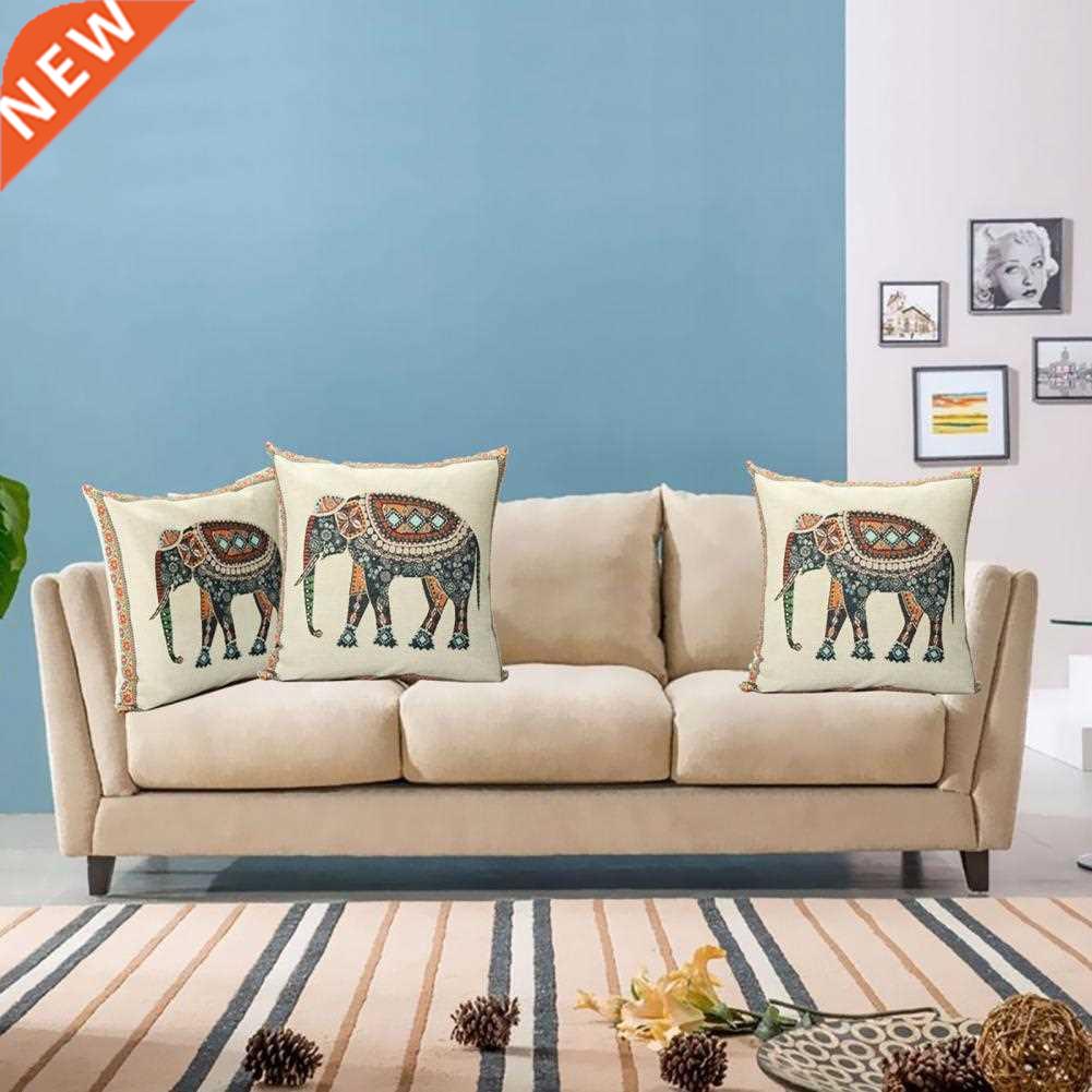 2Pcs Cushion Cases Invisible Zipper Reusable Cotton Flax Ani