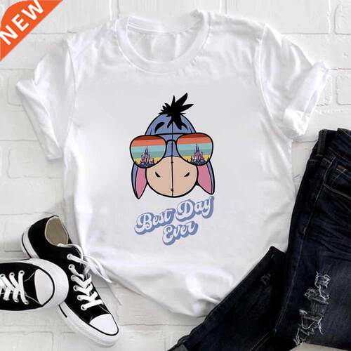 Eeyore Sunglasses Print White Tees Women Hot Sell Tops Four