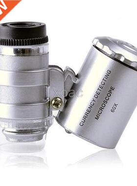 Portable Mini 60X Microscope LED Jewellery Loupe UV Currency