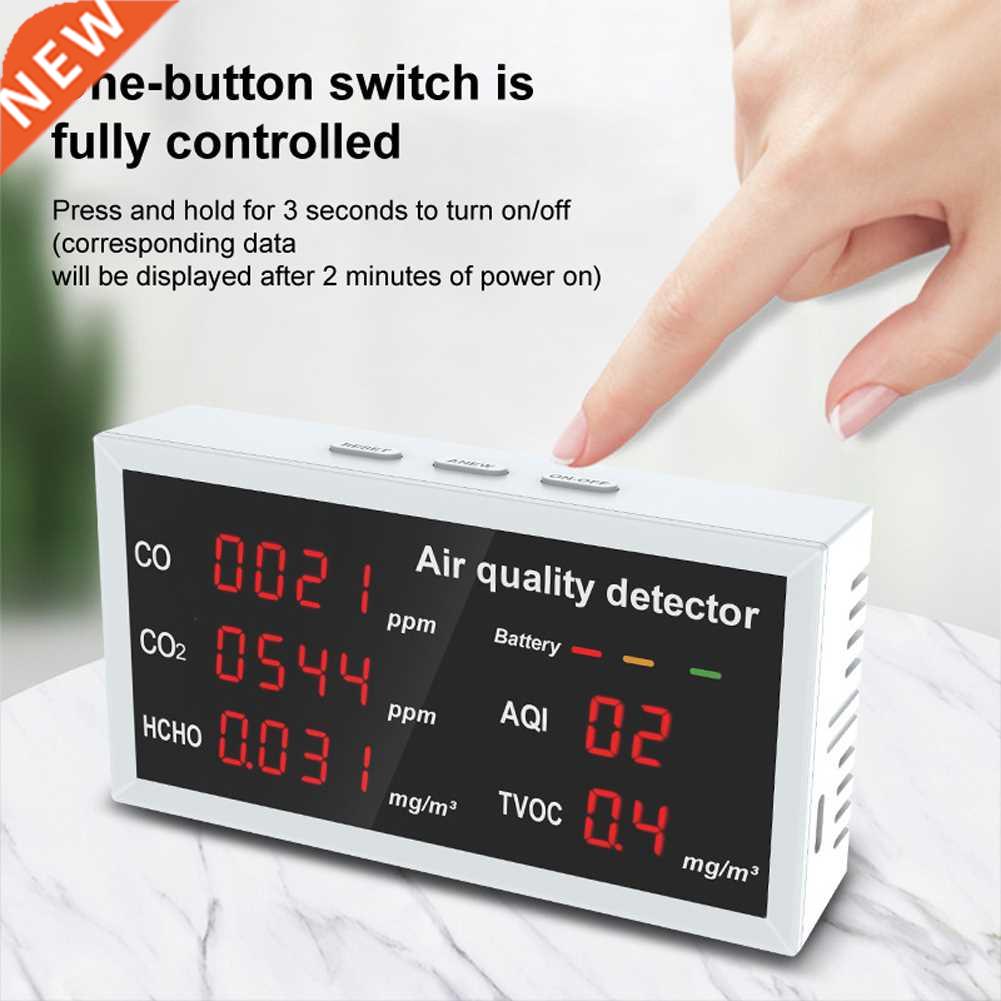 5 in 1 LED Display CO CO2 HCHO TVOC AQI Monitor Air Quality
