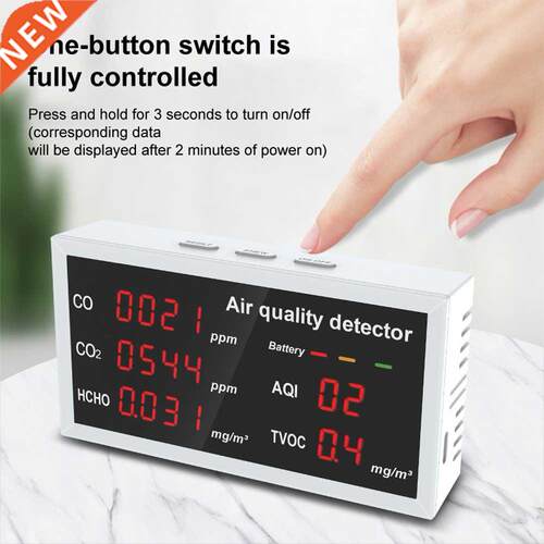 5 in 1 LED Display CO CO2 HCHO TVOC AQI Monitor Air Quality
