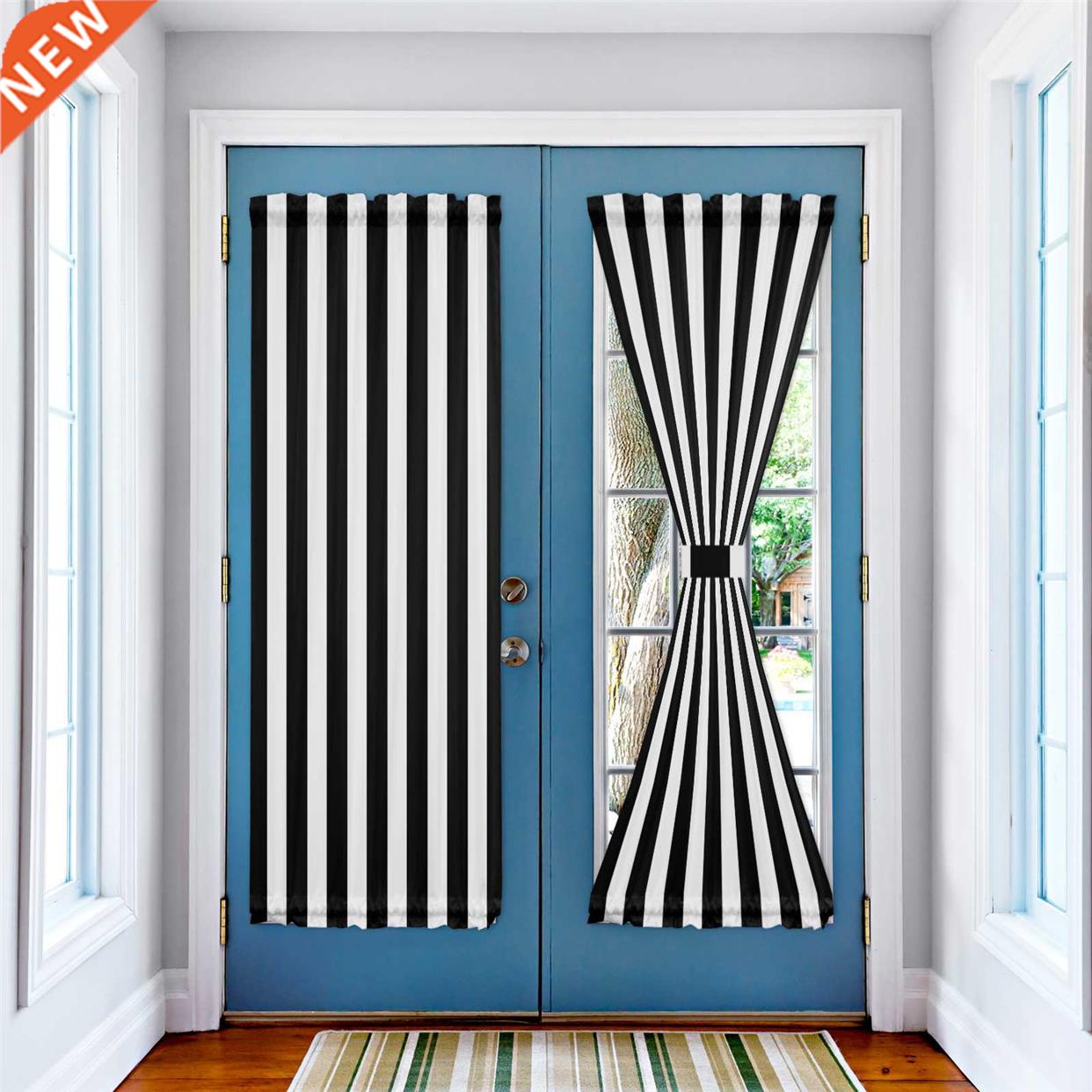 Simple Black And White Stripes Window Curtain for Living