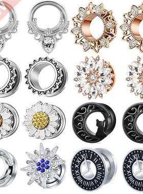 1Pair Stainless Steel Flower Ear Gauge Plugs And Tunnels 6-1