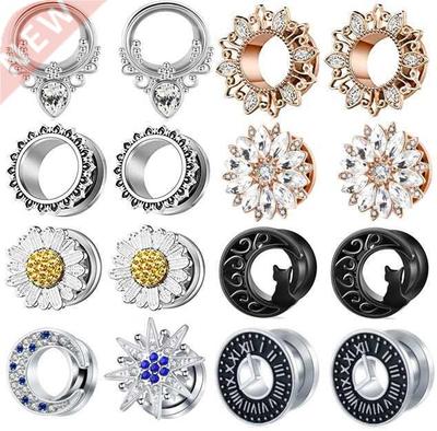 1Pair Stainless Steel Flower Ear Gauge Plugs And Tunnels 6-1