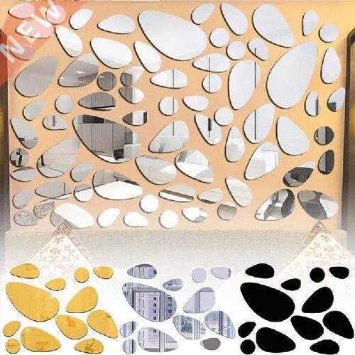 3D Solid Stone Cobble Mirror Wall Stickers Bedroom TV Wall
