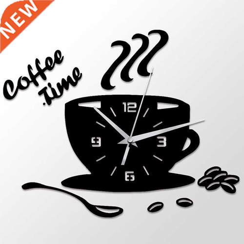 New D DIY Coffee Time Clock Acrylic Wall Clock Mon for K