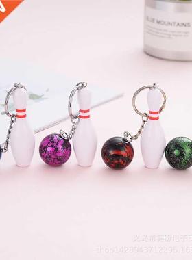 1PC Bowling Keychains Sports Car Hangbag Keyring with Puf