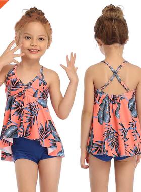 2022 Girls Floral swisuit two-pieces swiwear kids sleevele