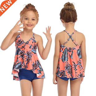 2022 Girls Floral swisuit two-pieces swiwear kids sleevele