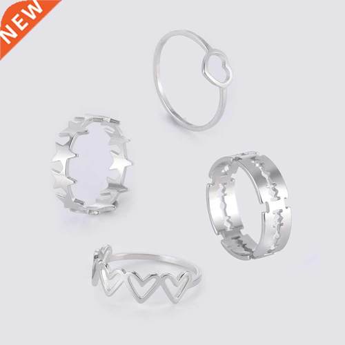 Teamer Stainless Steel Rings for Women Heart Pentagram Flowe