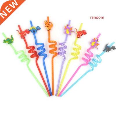 Cartoon Dinosaur Plastic Spiral Drinking Straws Use Party