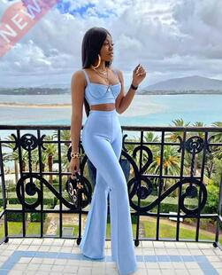 High quality Blue Two Pieces Set Bodycon Rayon Bandage Set E