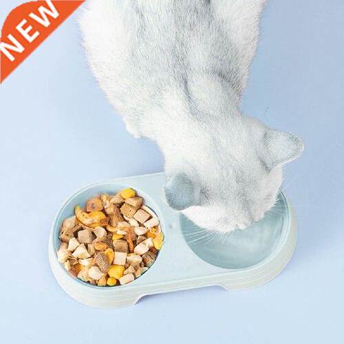 Pet Feeding Double Bowl Flat Container Candy Colors Plastic