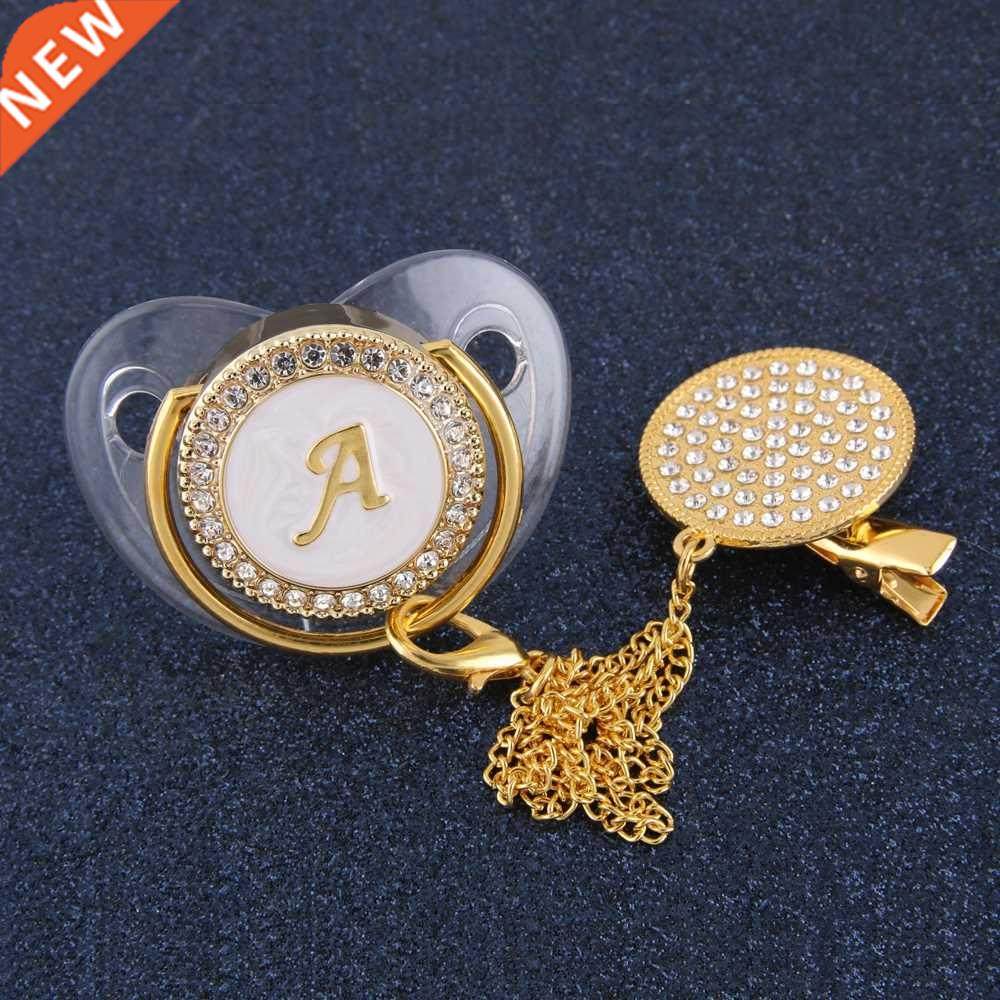 26 initial letters transparent bling pacifier with chain cli