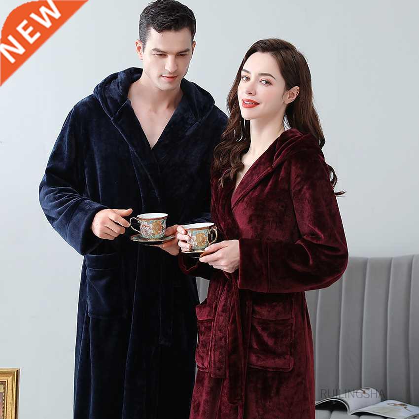 Men Winter Super Long Thick Warm Flannel Bathrobe Plus Size