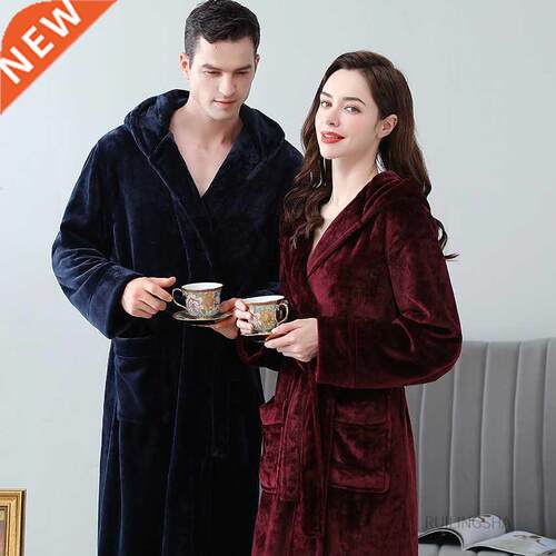 Men Winter Super Long Thick Warm Flannel Bathrobe Plus Size