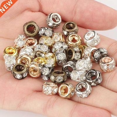 Big Hole Rhinestone Crystal Beads Copper Loose Spacer Round