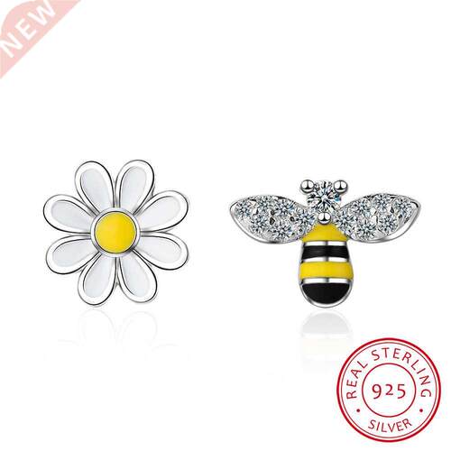Lovely Asymmetric Bee Sun Flower Zircon Earrings For Women G