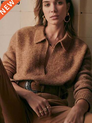Autumn Winter casual chic v-neck oversize thick Sweater pull