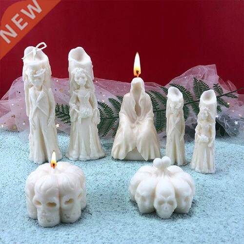 Halloween Ghost Bride Groom Candle Silicone Mold  Skull