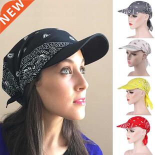 Women Cotton Head Scarf Visor Hat With Wide Brim Sunhat Summ