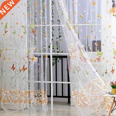 Butterfly Floral Print Window Curtain Gauze Living Room