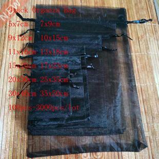 100 Pcs/lot Black Drawstring Organza Bags Jewelry Bags Gift