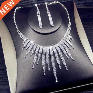FYUAN Shine Geometric Rhinestone Necklace Earrings For Women