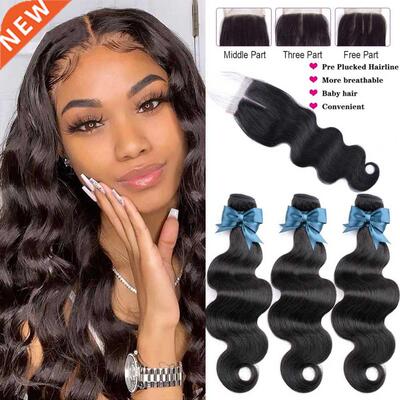 MQYQ Human Hair Bundles With Closure Body Wave Bundles With